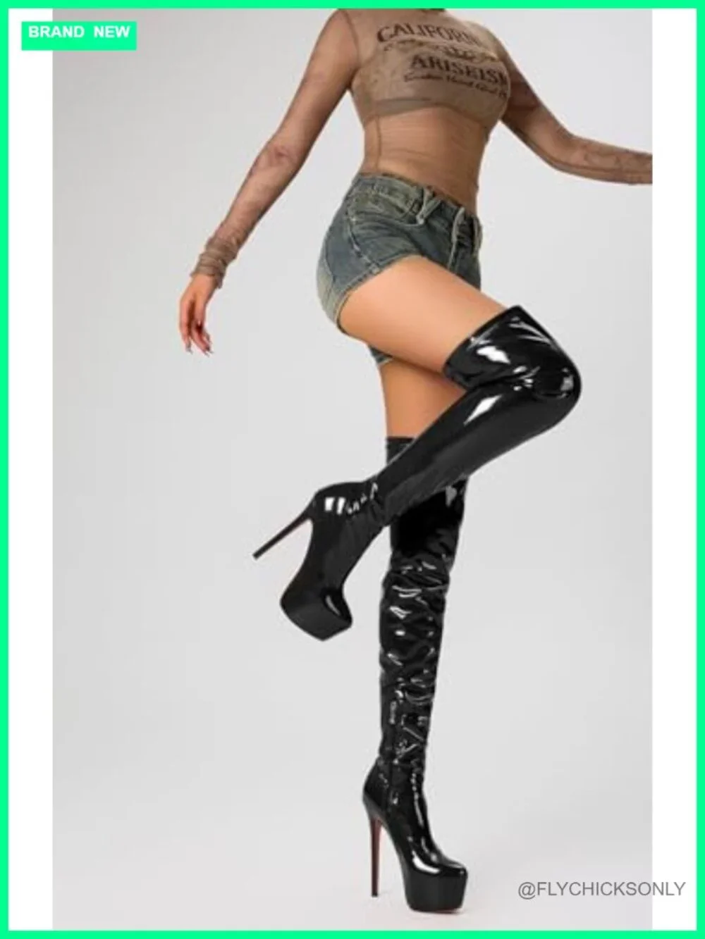 Patent Leather Over The Knee Stiletto Platform Thigh High Boots 5.9